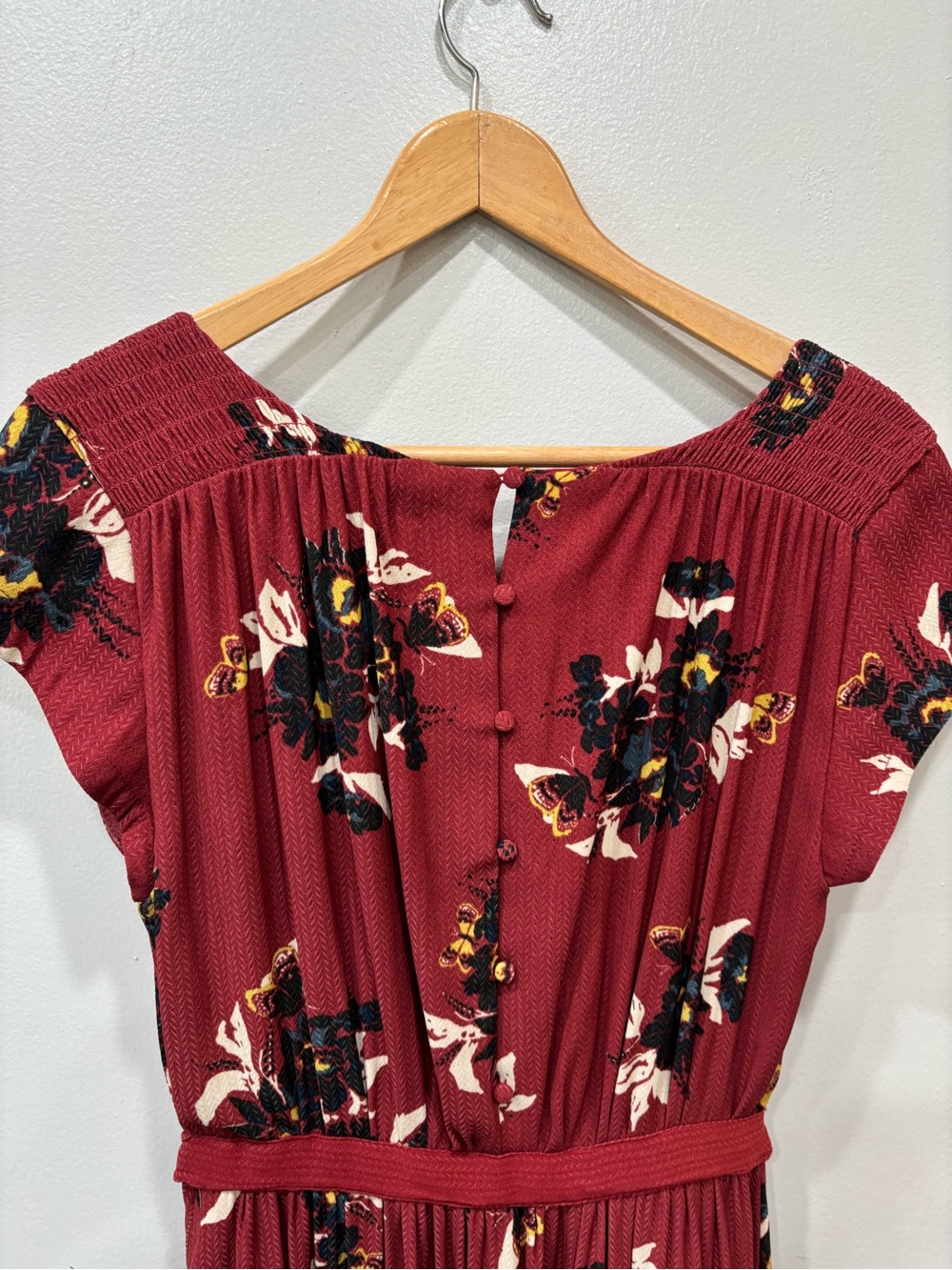 Free People Tiered Belted Floral Burgundy Maxi Dress Women’s Size 8 - Picture 9 of 12